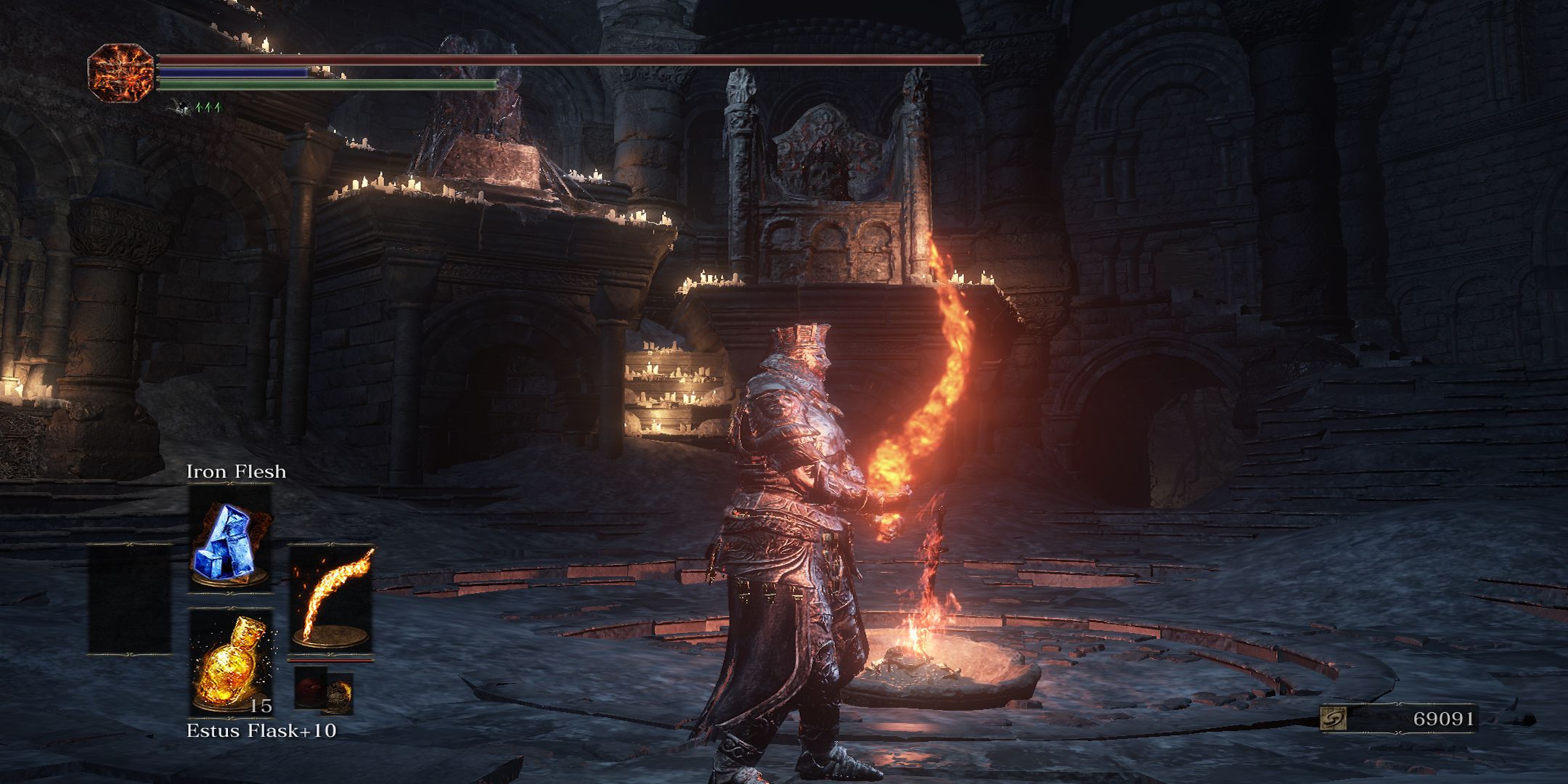 A character wielding the Demon's Scar in Dark Souls 3