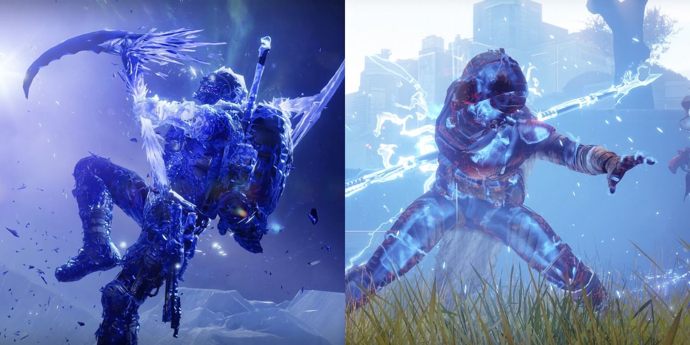 Split image showing a hunter doing two different attack types in Destiny 2