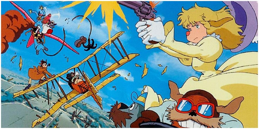 Sherlock Hound Several anthropomorphic animals in a plane fight