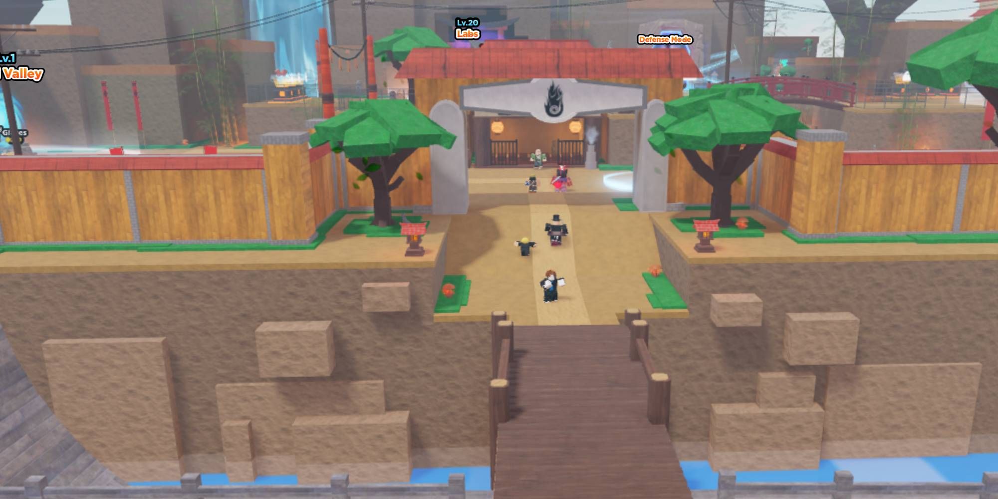 Image of the anime dungeon fighters lobby, with Roblox players standing in the path.