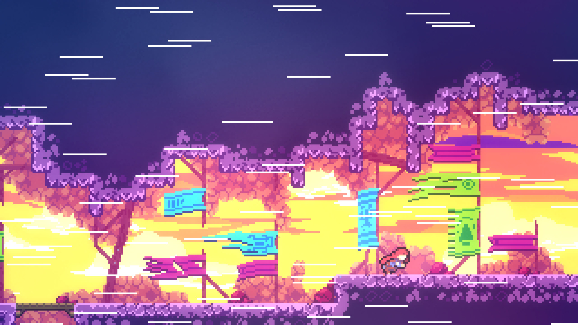 Best indie games: Celeste. Image shows a character braving the elements on a mountain.