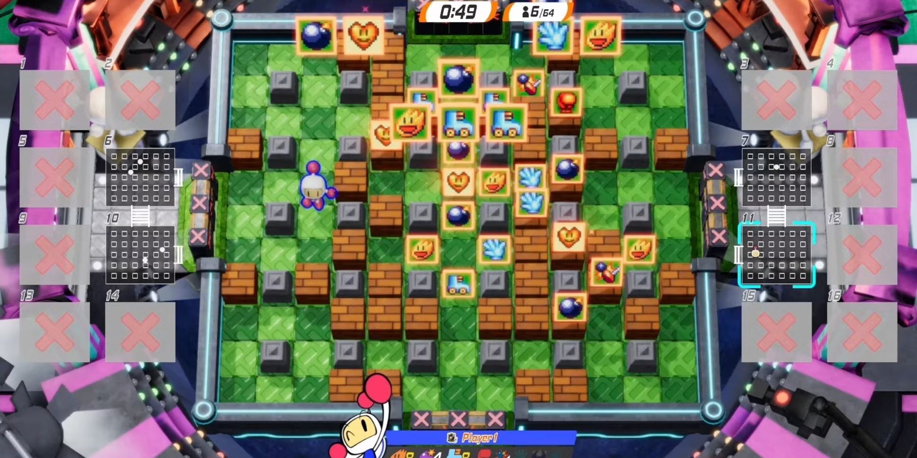 A singleplayer screenshot of Super Bomberman R 2 with Bomberman to the left