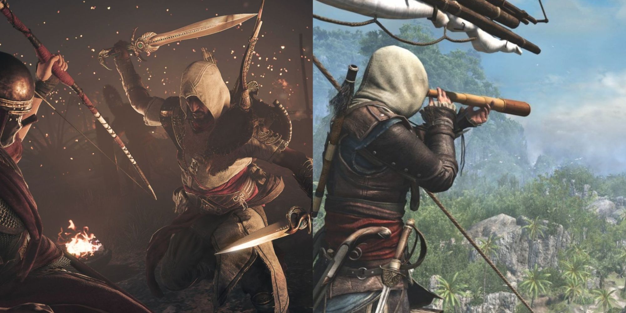 Hardest Assassin's Cred Games To 100 Percent Featured Split Image Of Origins And Black Flag