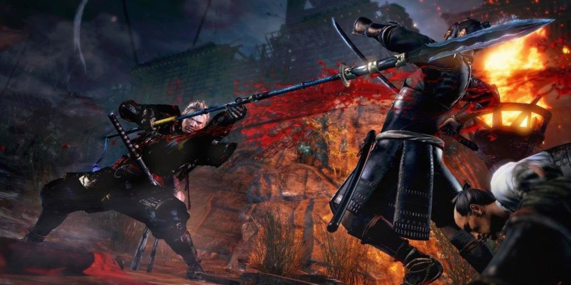 The player attacking an enemy with a spear in Nioh