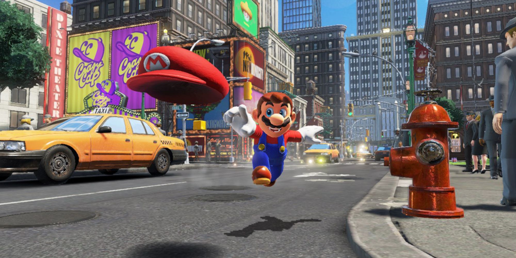 Mario throwing Cappy in New Donk City in Super Mario Odyssey