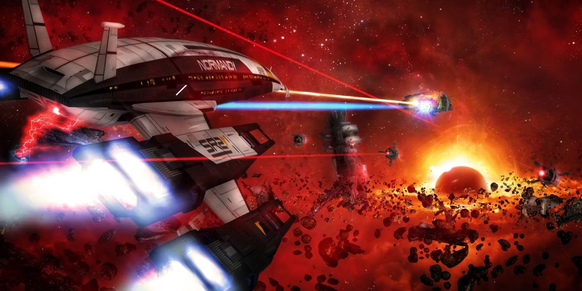 The Normandy rushes through space to reach its final terrifying destination in Mass Effect 2.