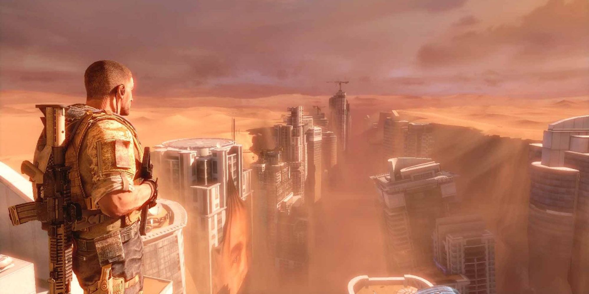 Spec Ops The Line Screenshot Of Captain Walker overlooking ruinous Dubai.