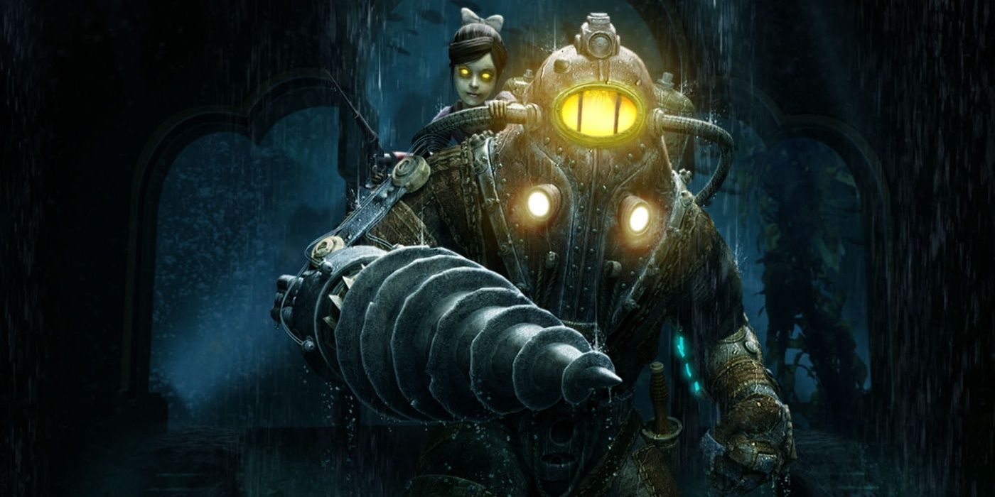 Big Daddy with a Little Sister on the cover of BioShock 2.