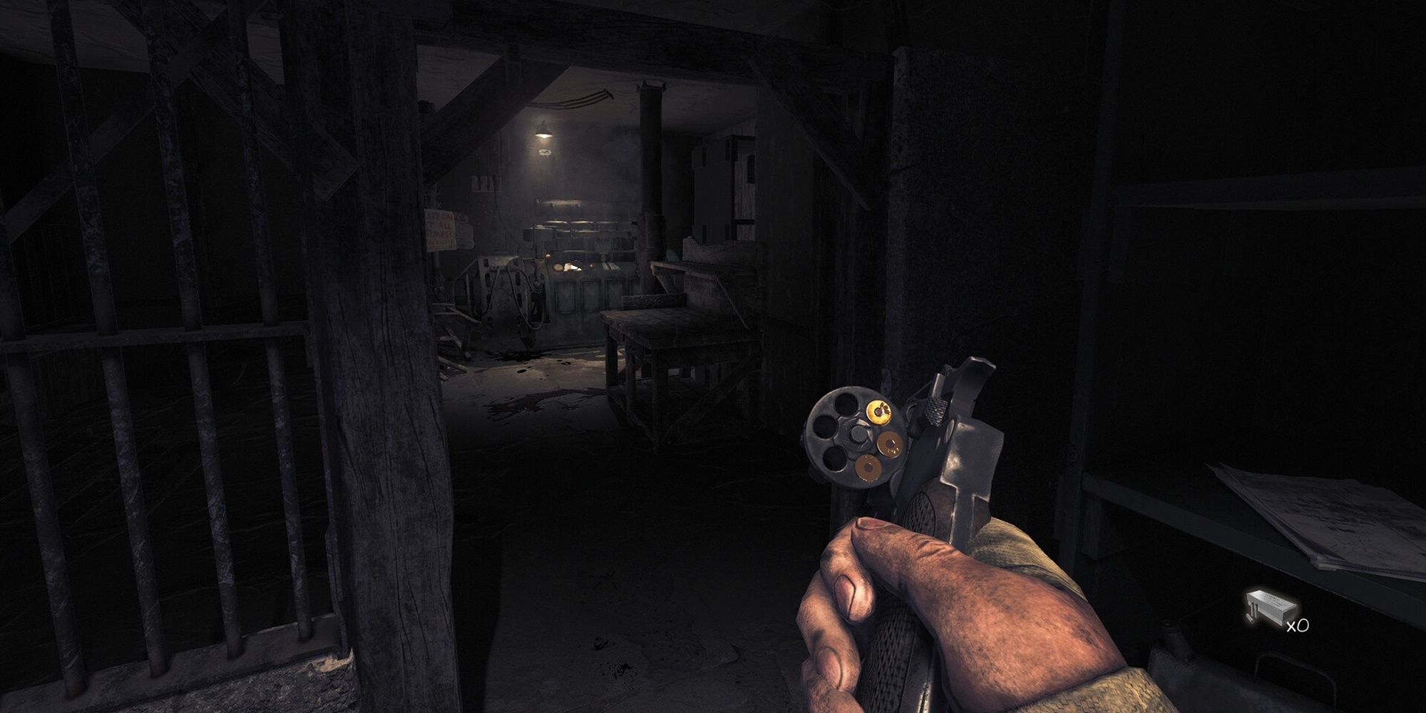 Amnesia The Bunker screenshot of player reloading revolver.