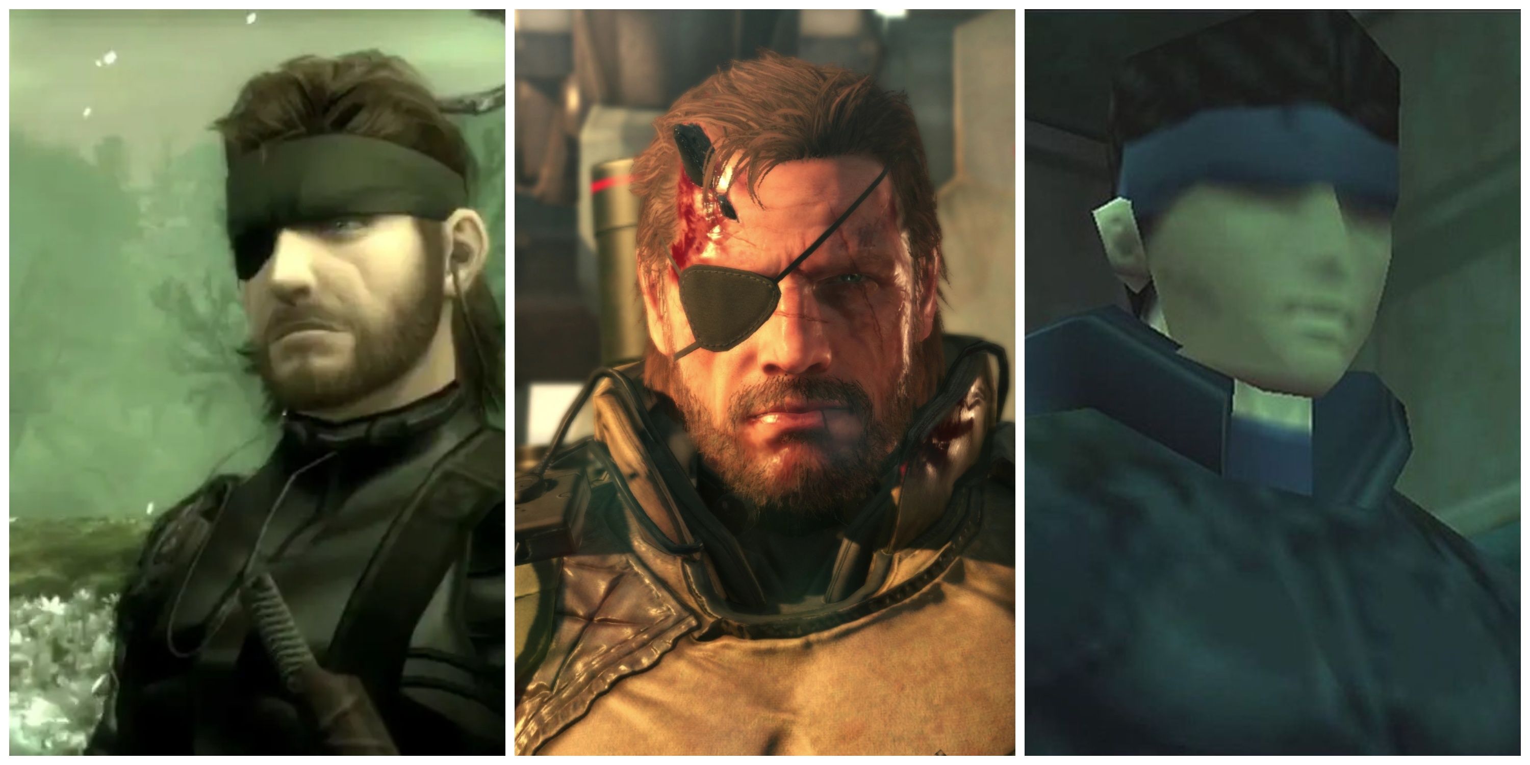 naked venom, venom snake and solid snake collage