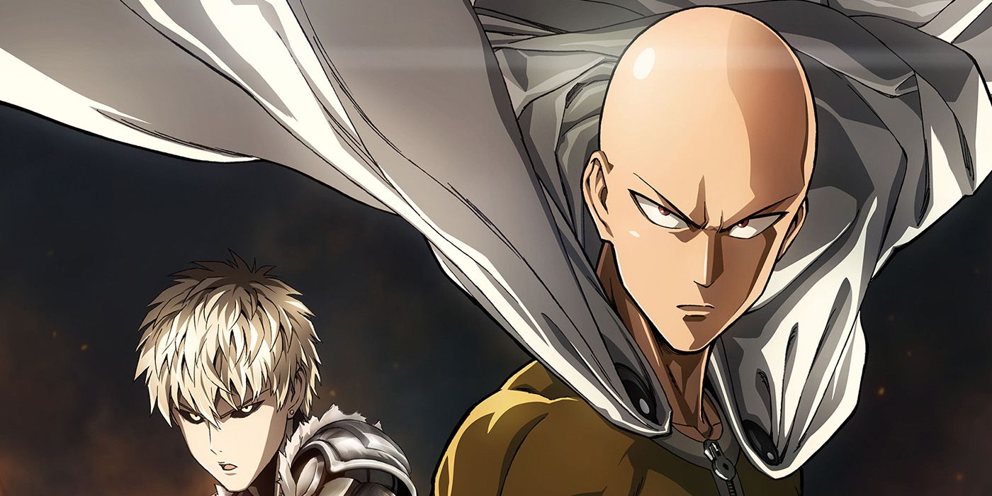 Saitama in One-Punch Man chest up with white cape