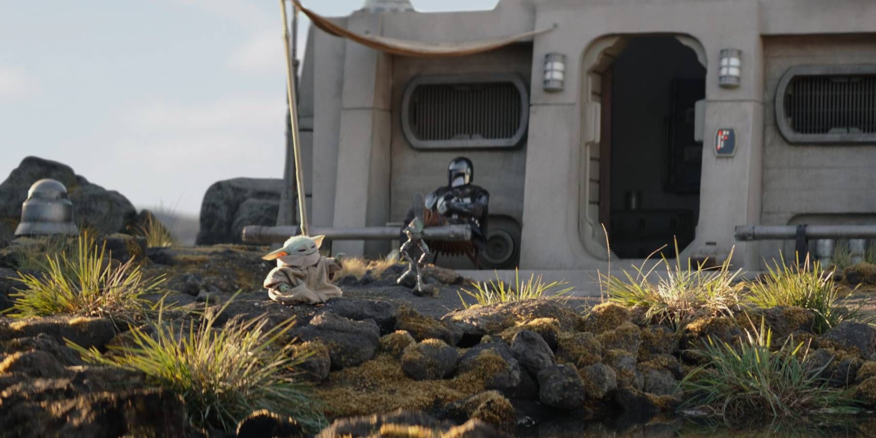 Din Djarin and Grogu living peacefully on Nevarro in The Mandalorian season 3 finale