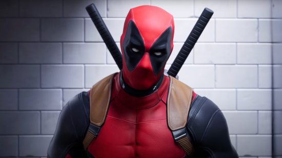 The best Fortnite skin - Deadpool against white brick wall