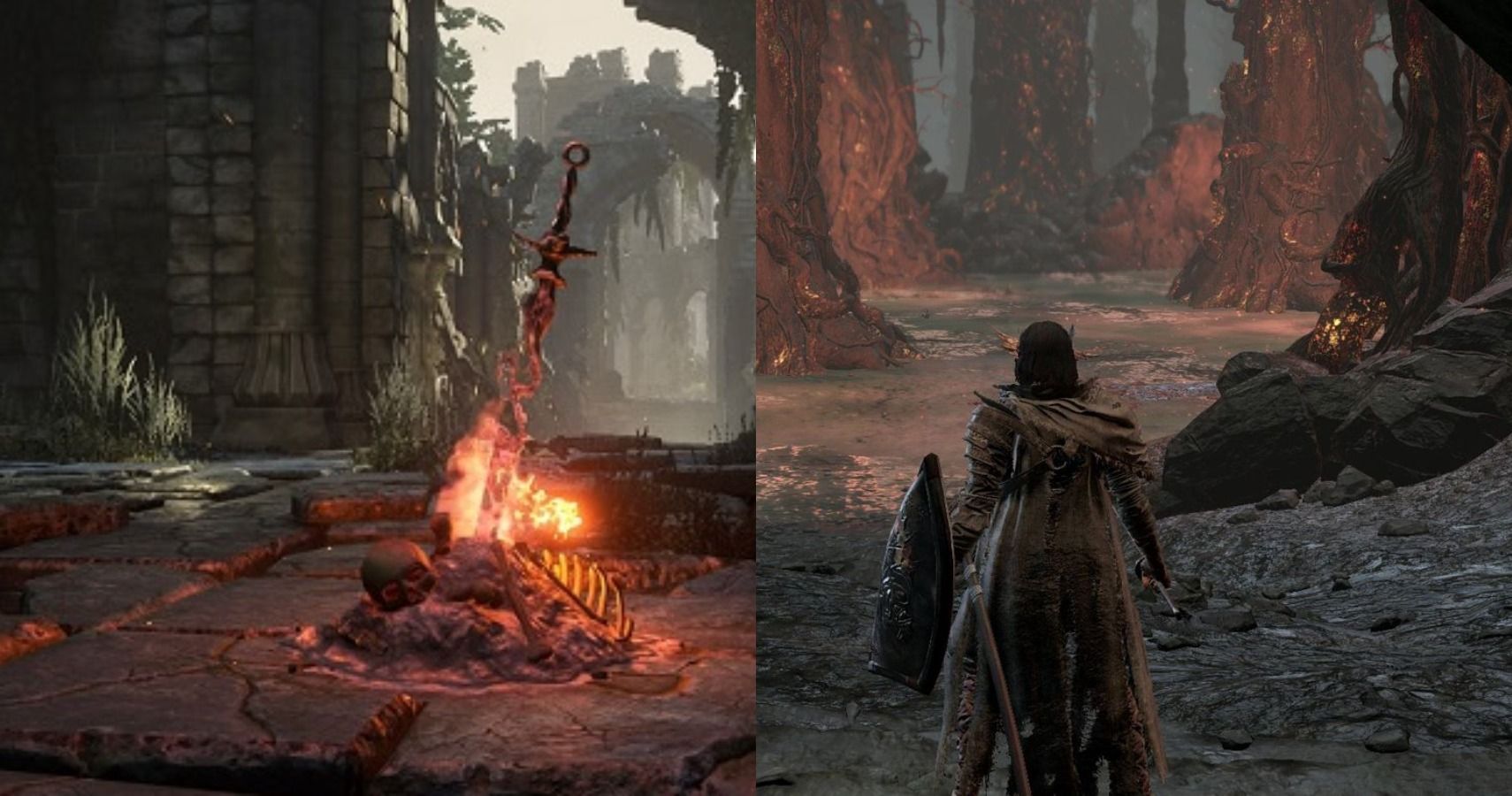 Dark Souls 3 Farron's Keep Bonfie And Character Entering Smouldering Lake