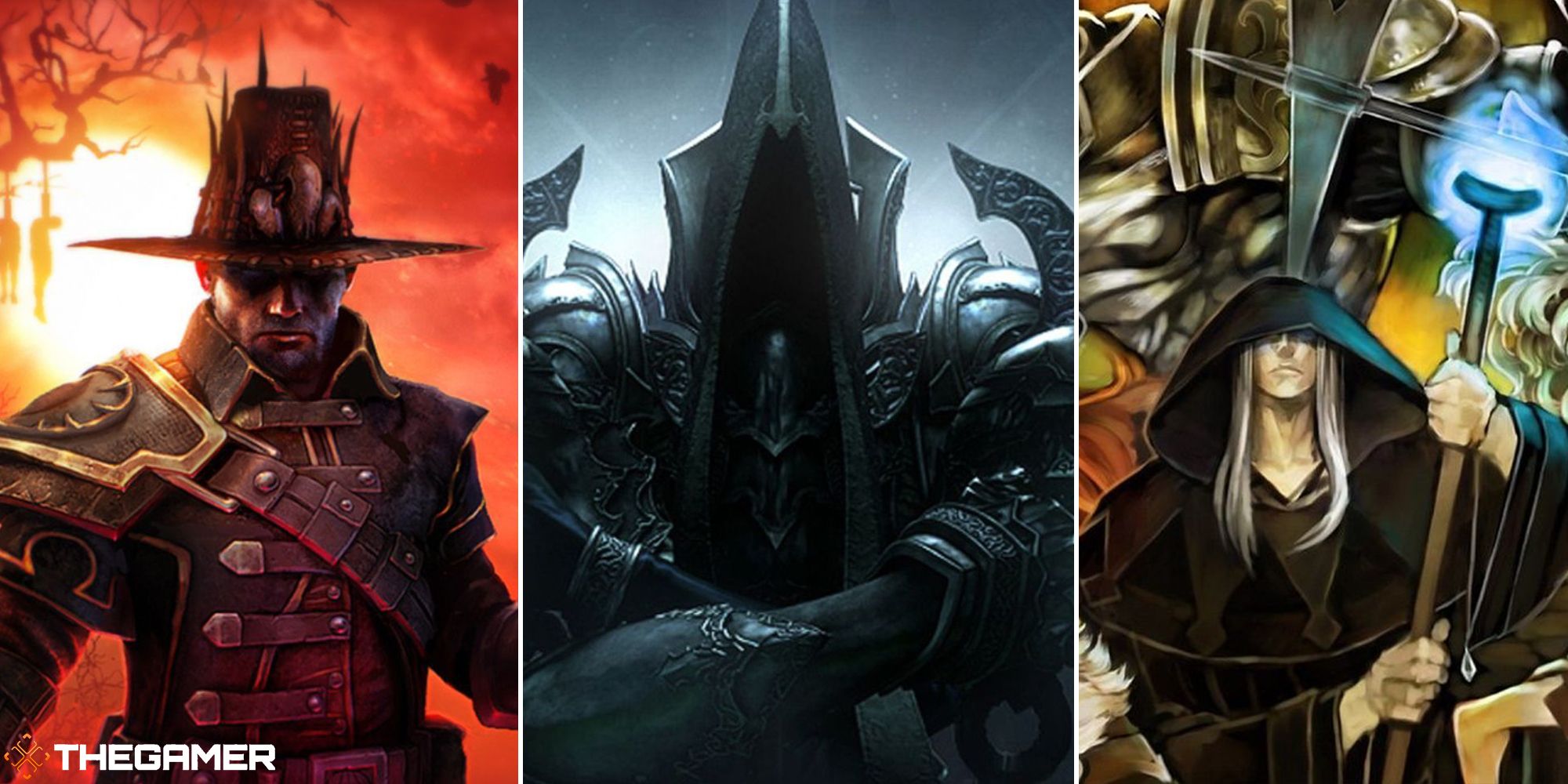 split image of co-op arpgs, grim dawn, diablo 3, and dragon's crown