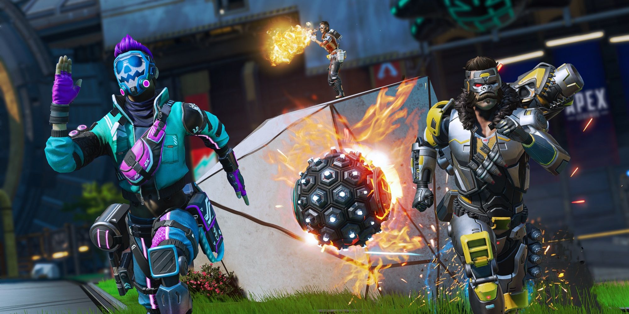 apex legends season 20 octane and fuse running away from maggie's flaming ball-1