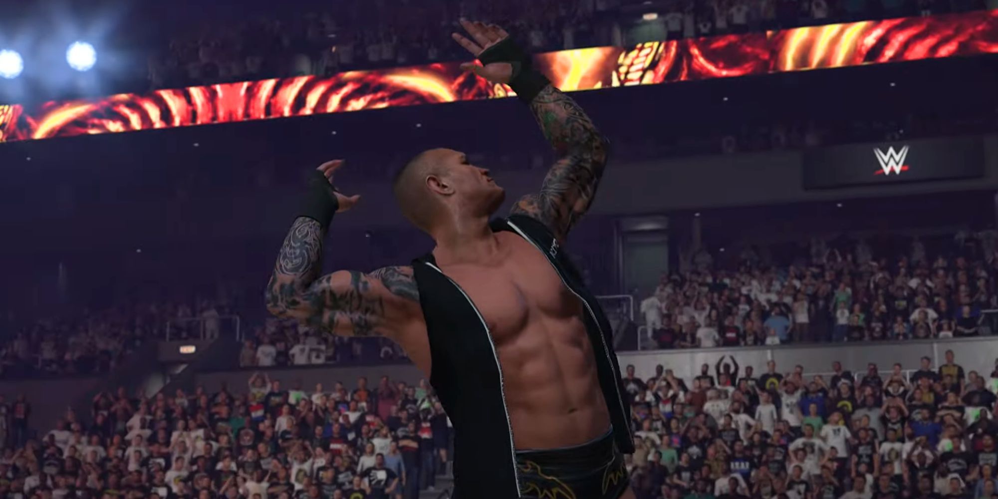 Randy Orton posing on the top rope during his entrance in WWE 2K24