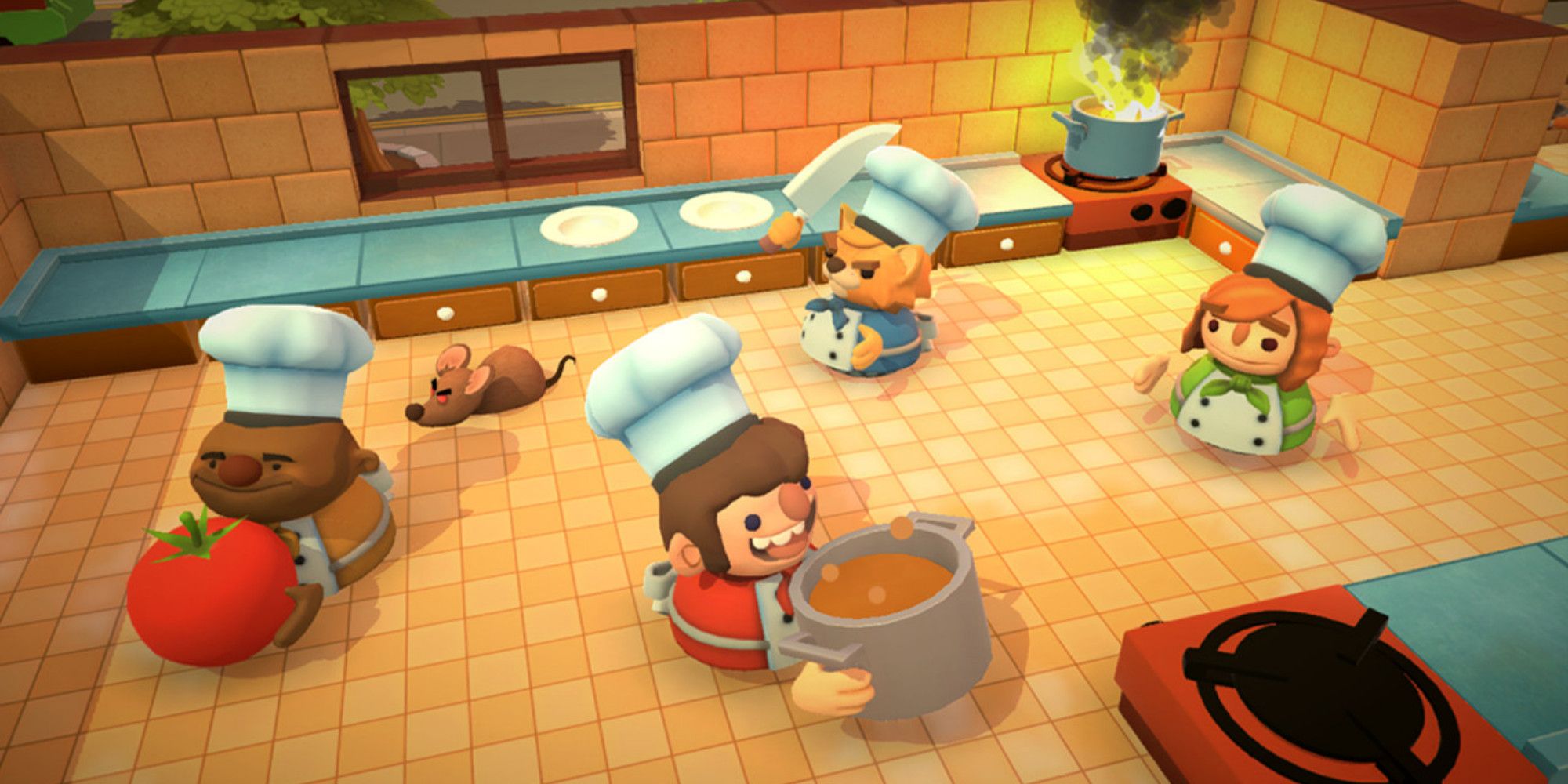 Chefs preparing food in Overcooked.