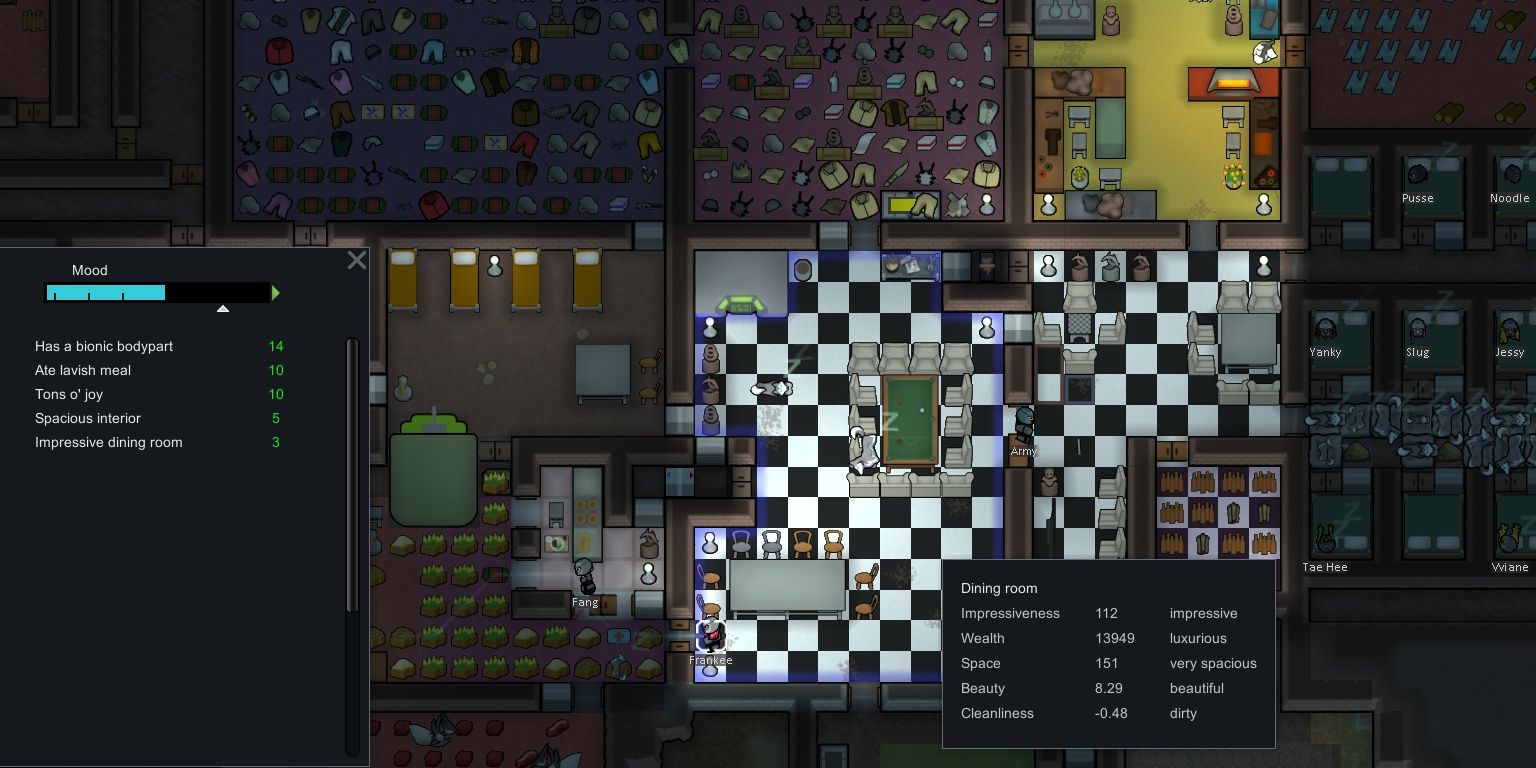 Rec & Dining Room Joined with Shown Bonuses in Rimworld