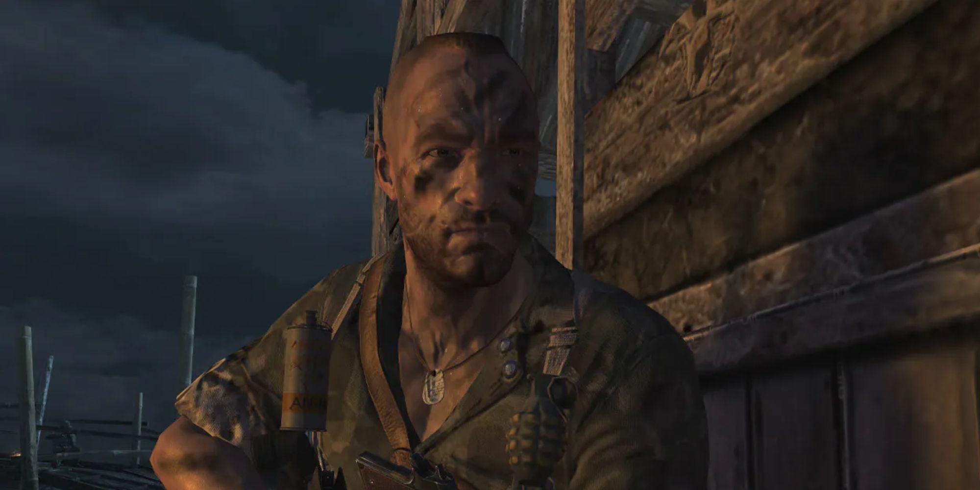 A closeup Of Sgt Roebuck in facepaint in Call of Duty: World at War.