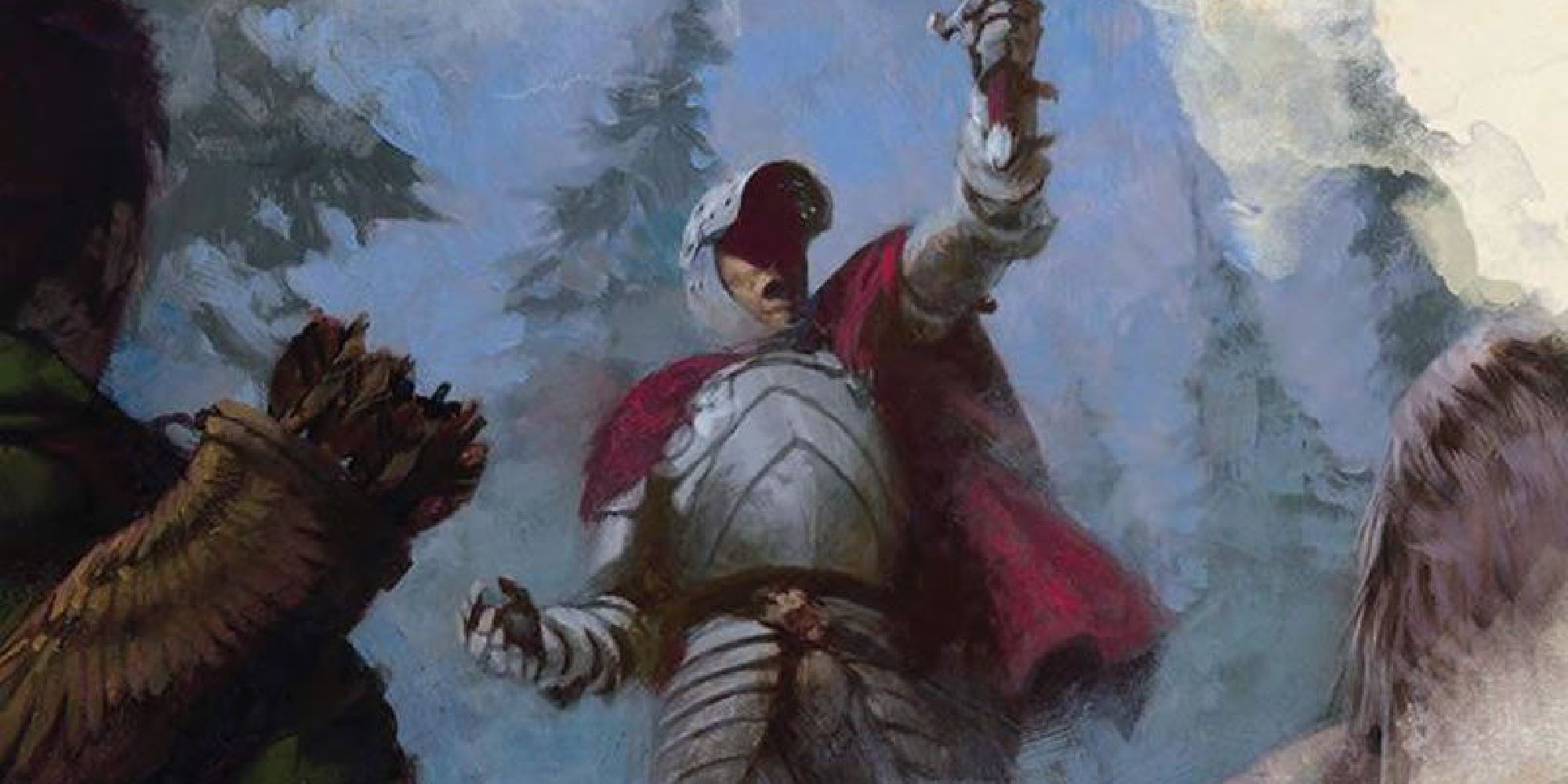 An armoured warrior holding aloft his sword in Dungeons and Dragons