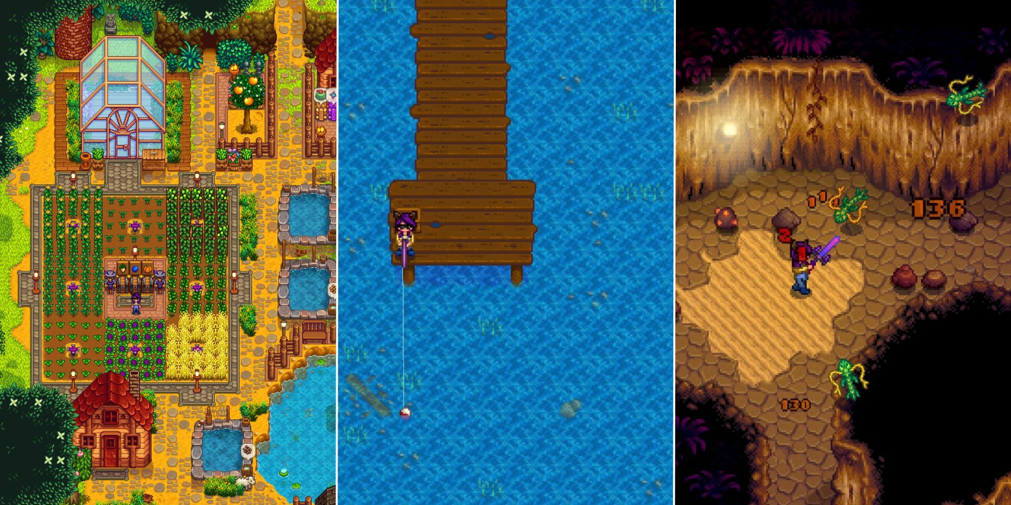 Stardew Valley Split Image, Farm, Fishing, and Mines