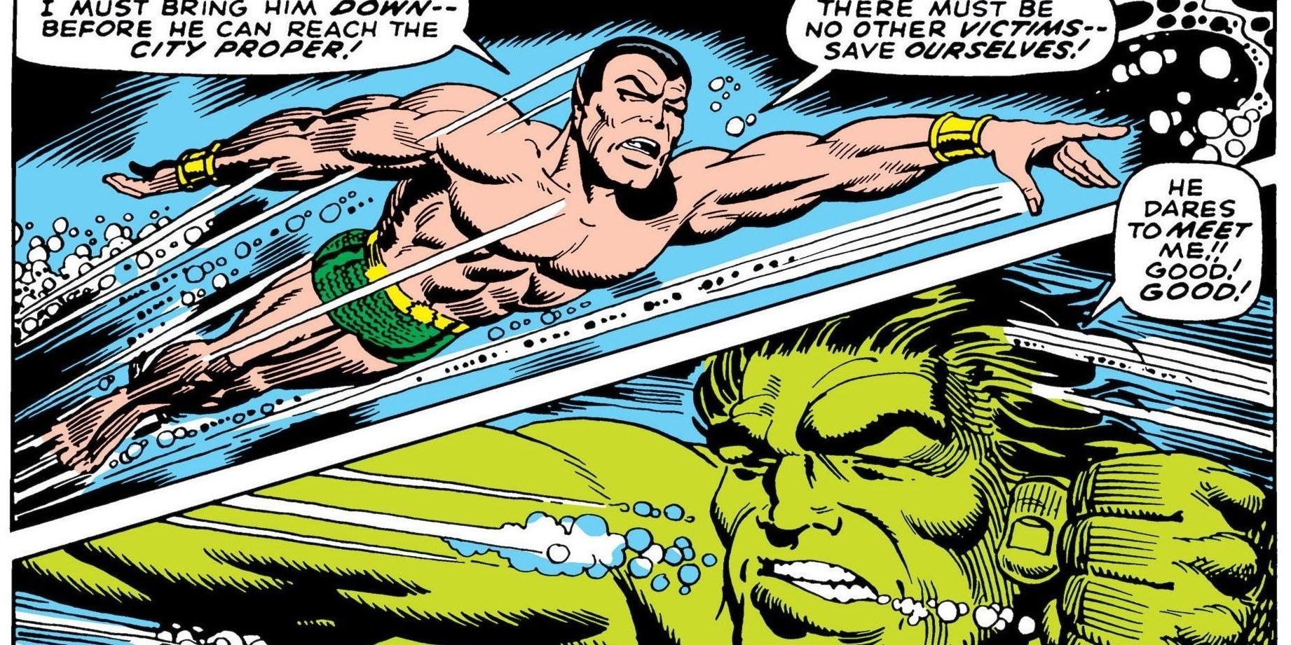 A Marvel comic depicting Namor swimming 