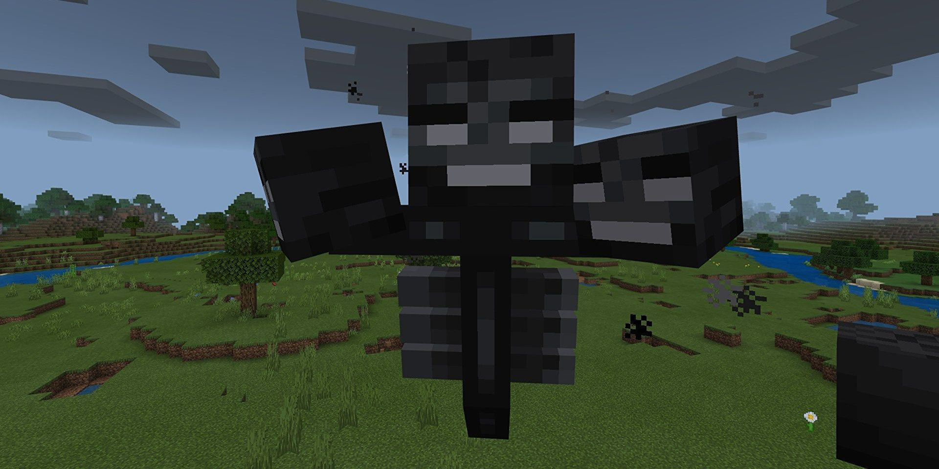 The Wither flying around the overworld in Minecraft.