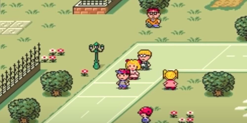 Ness and his friends walking around a town 