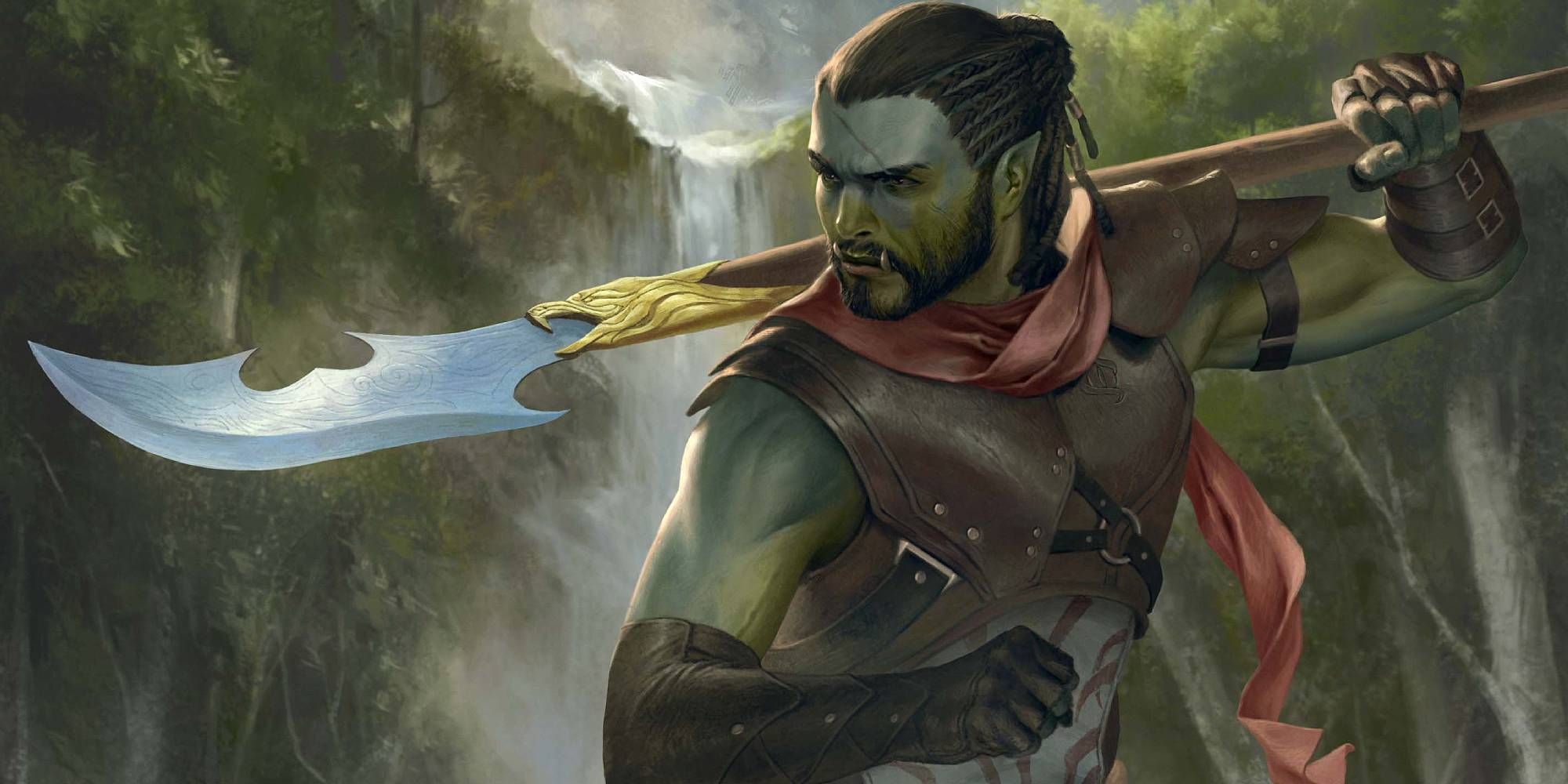 An orc holding a halberd in Daggerheart art