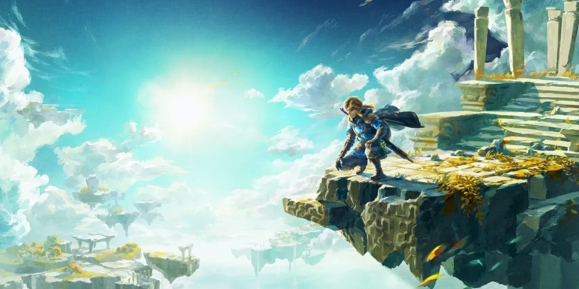  Link standing on the edge of a sky island in The Legend Of Zelda Tears Of The Kingdom.