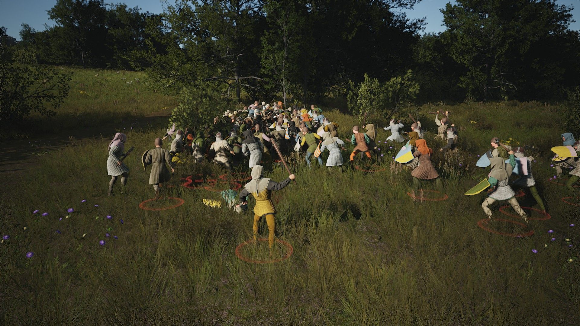 A militia battle in Manor Lords.