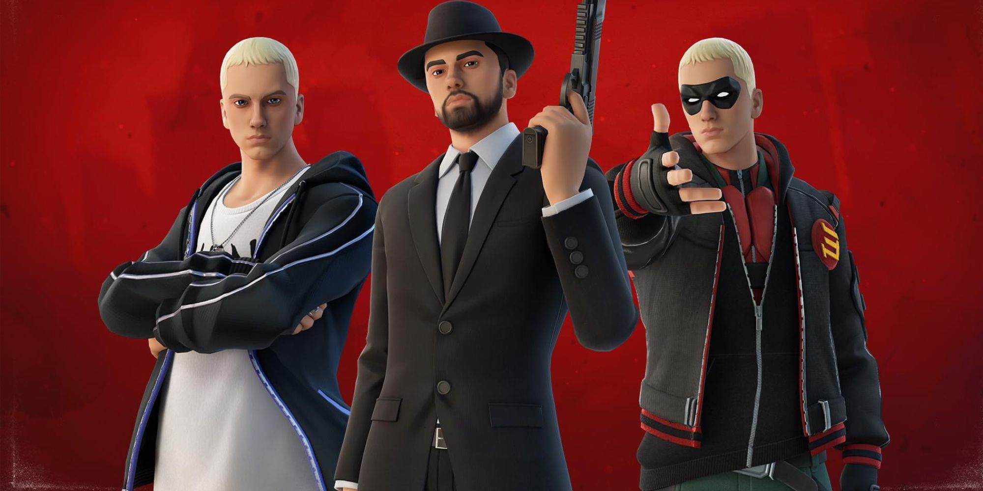 Eminem's various skins in Fortnite including his signature Rap Boy Style.