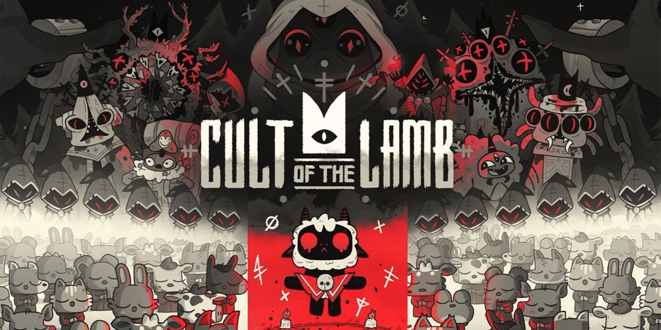 The Lamb surrounded by followers in Cult of the Lamb.