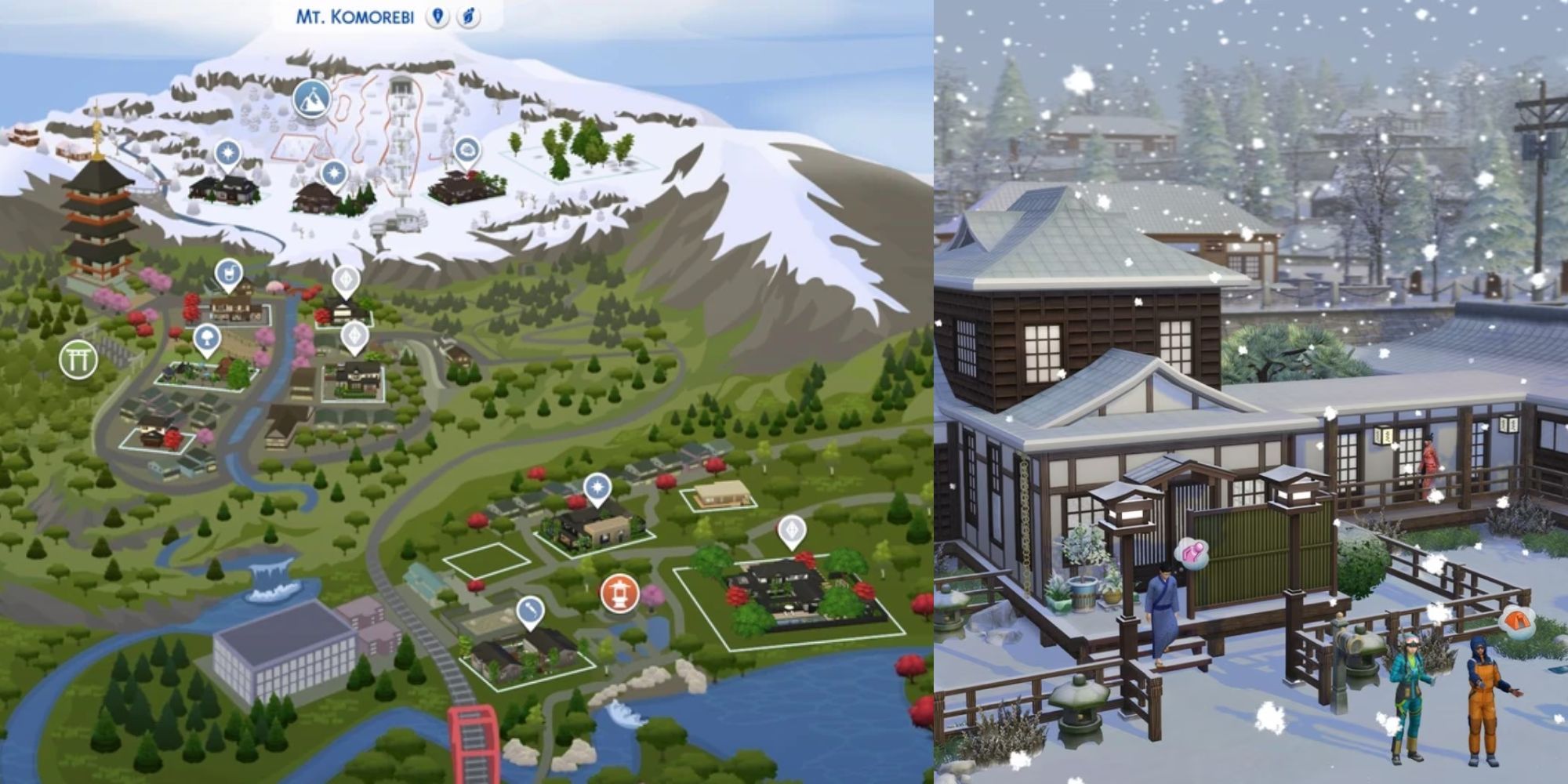 Mt. Komorebi is a great place to build a cozy cabin or a bathhouse for Sims to get some R&R. 