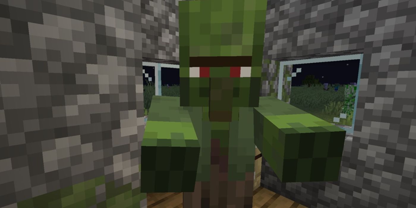 A placing closely facing a zombie villager. 