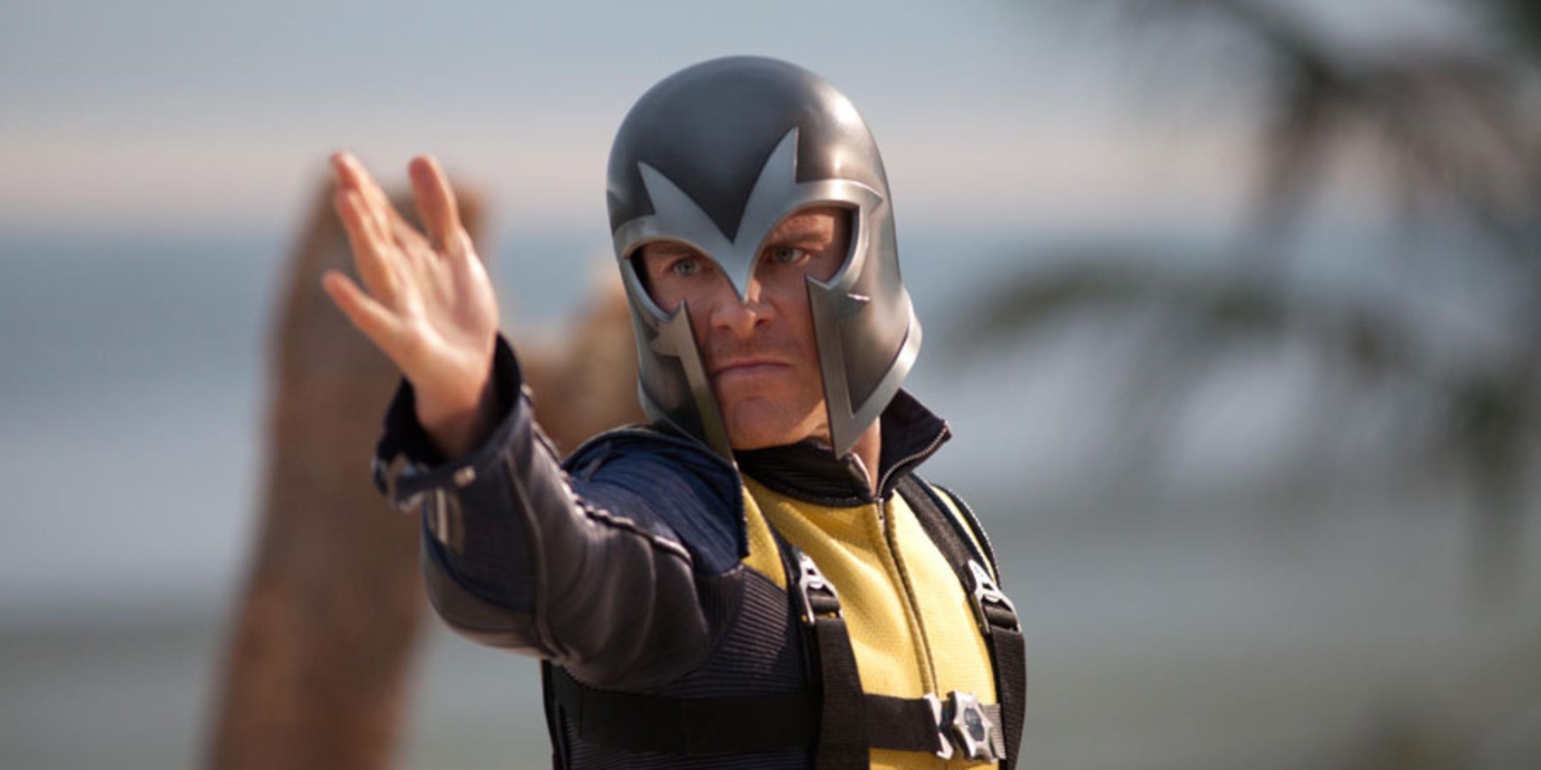 X-Men First Class shot of Magneto with his arm out using his powers.