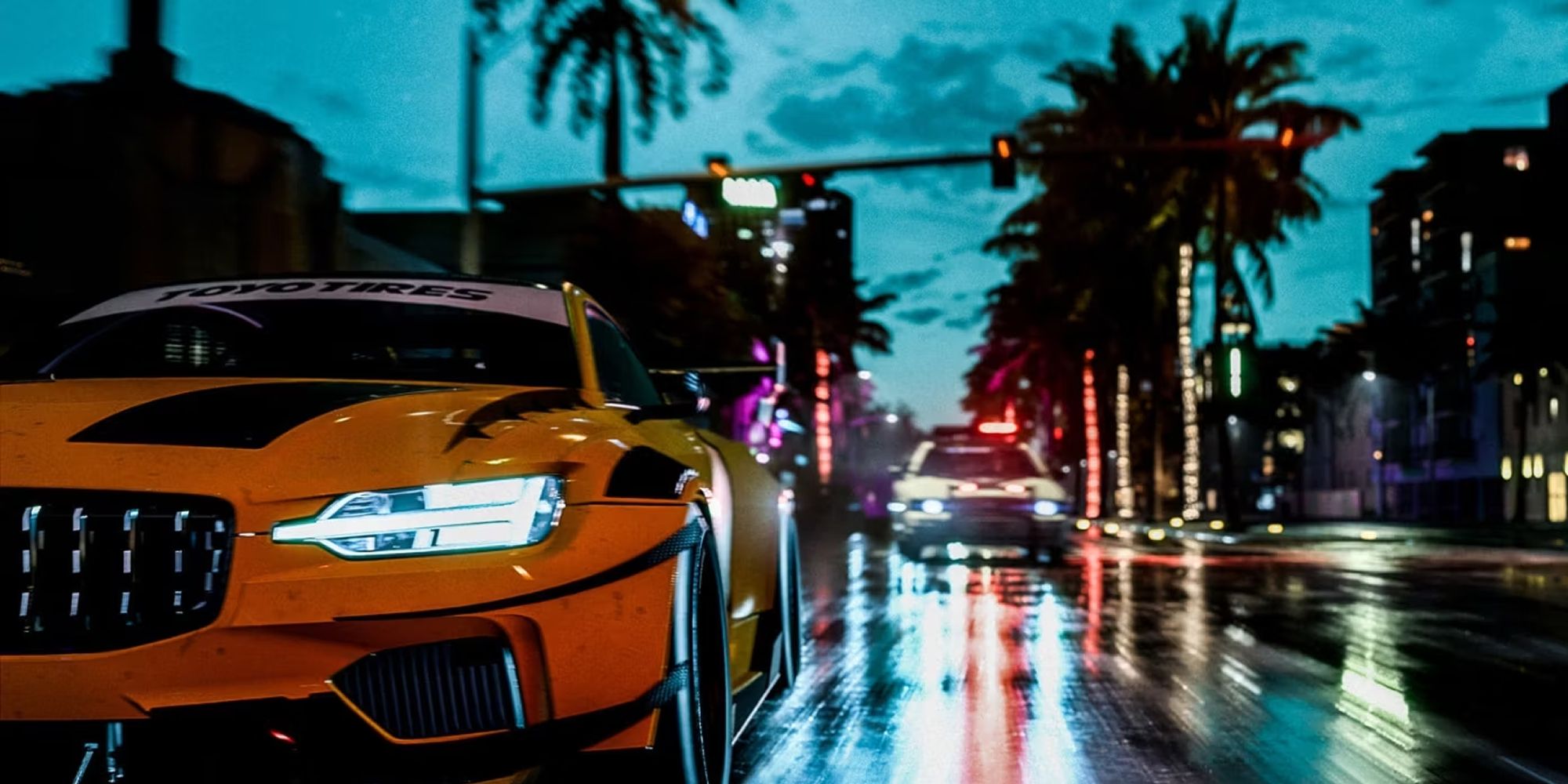 Need For Speed Heat screenshot of yellow car fleeing the cops.