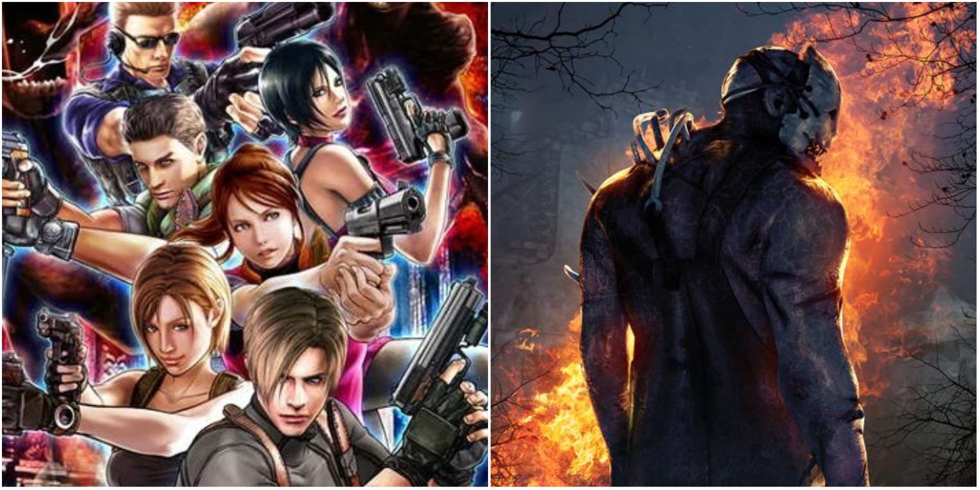 split image of resident evil characters and dead by daylight