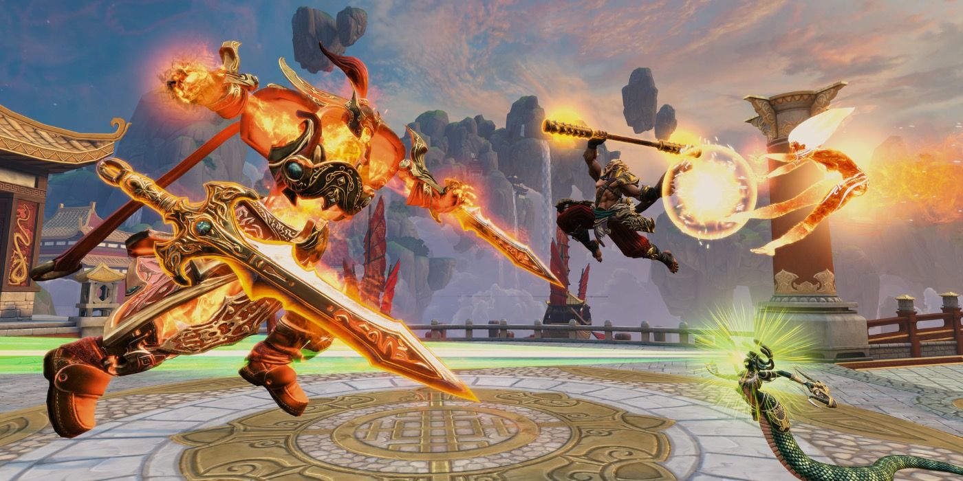 Smite screenshot of two Gods fighting.