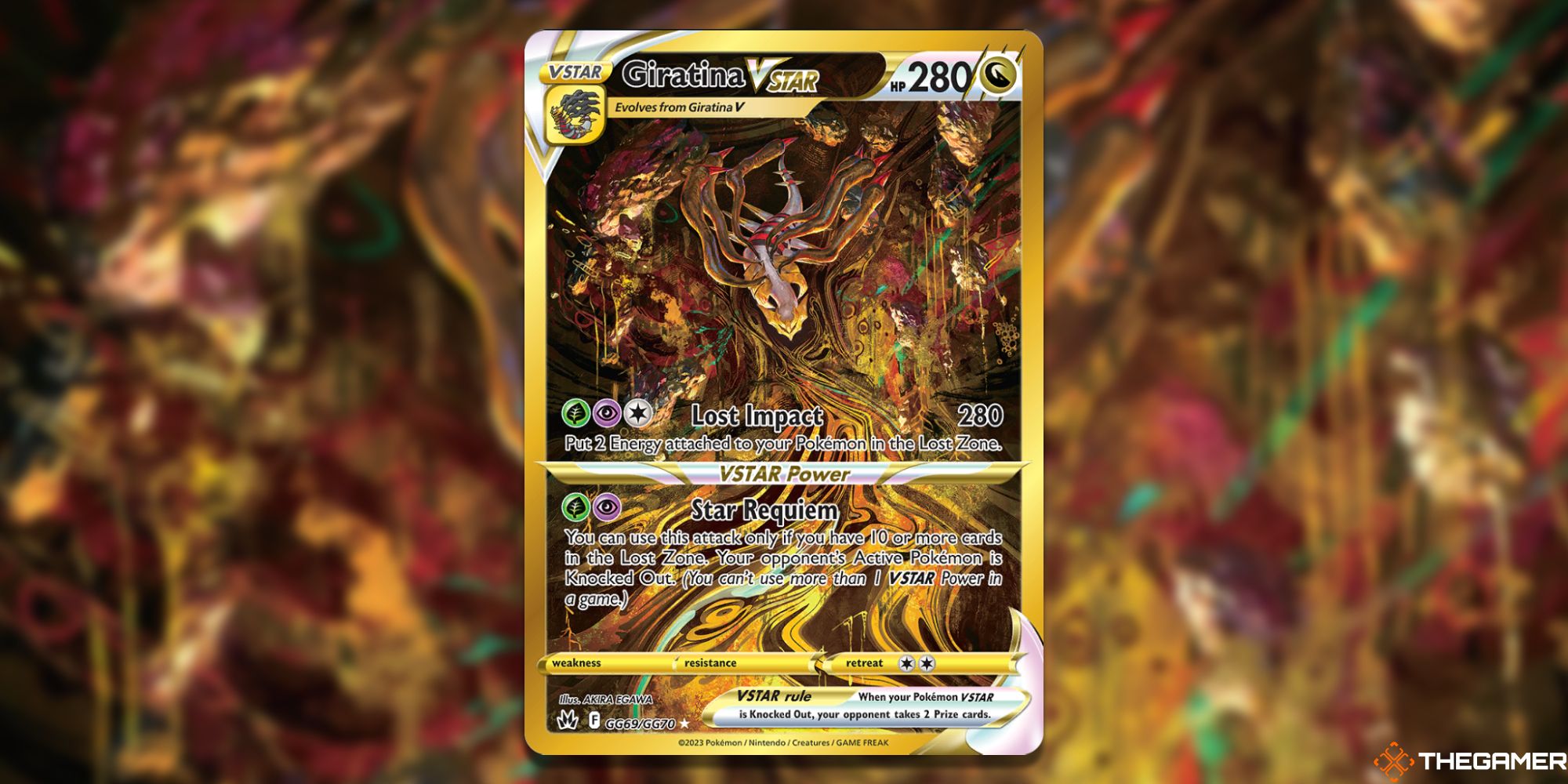 The Crown Zenith Giratina VSTAR in Pokemon TCG, with art by Akira Egawa