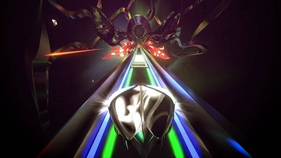 Driving down a track to music in the fast-paced Thumper, one of the best rhythm games.