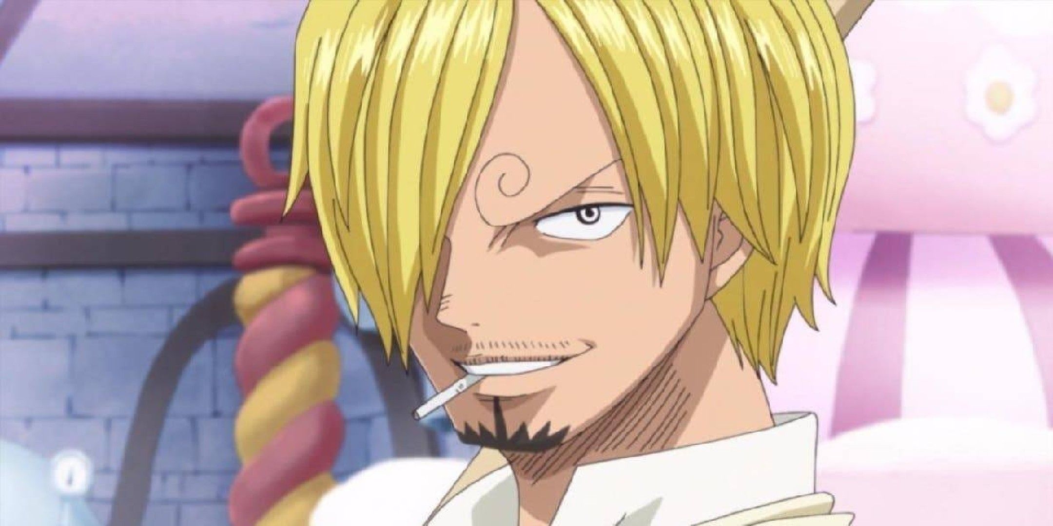 Sanji smirking while smoking in One Piece.