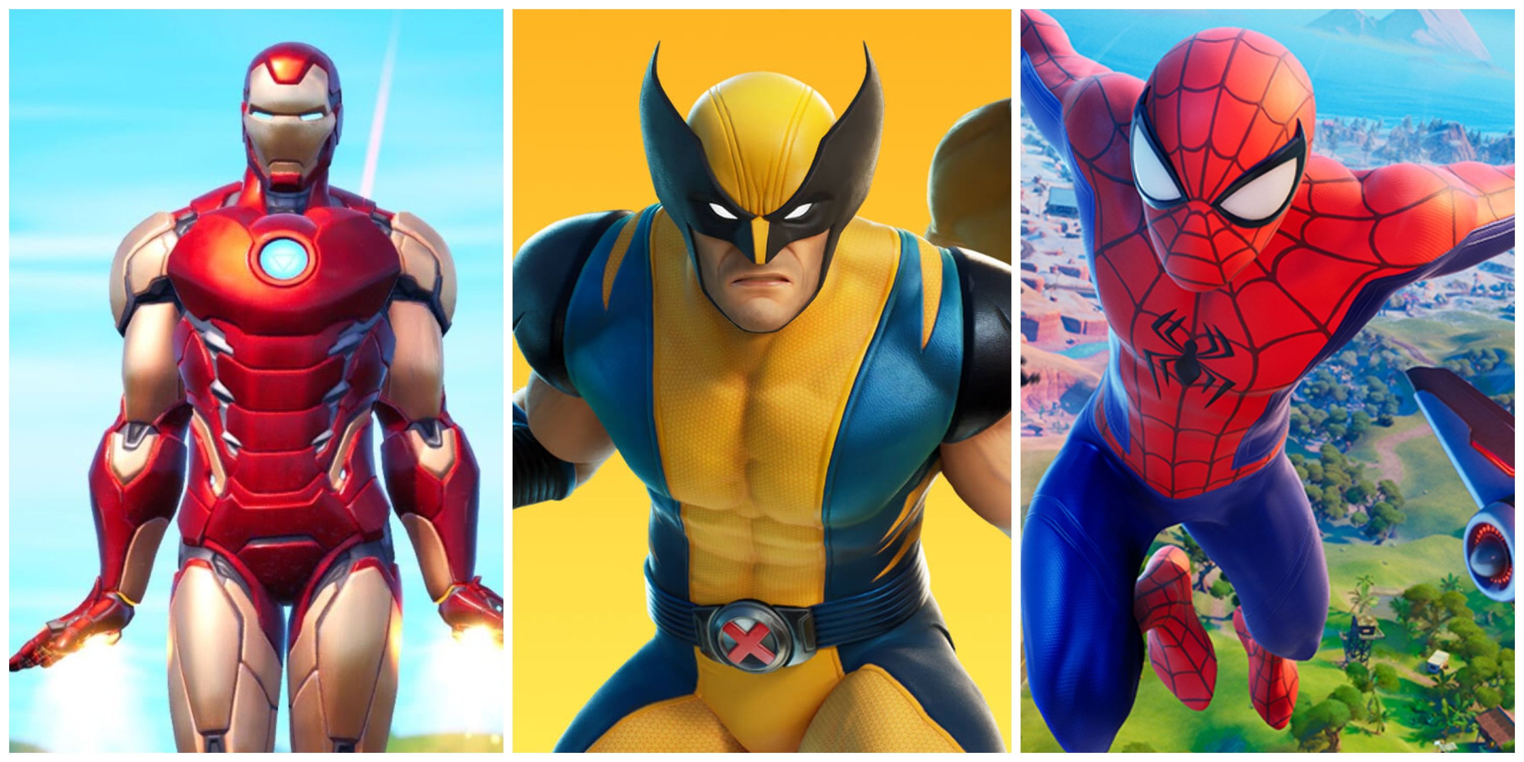 iron man, wolverine, spider-man in fortnite