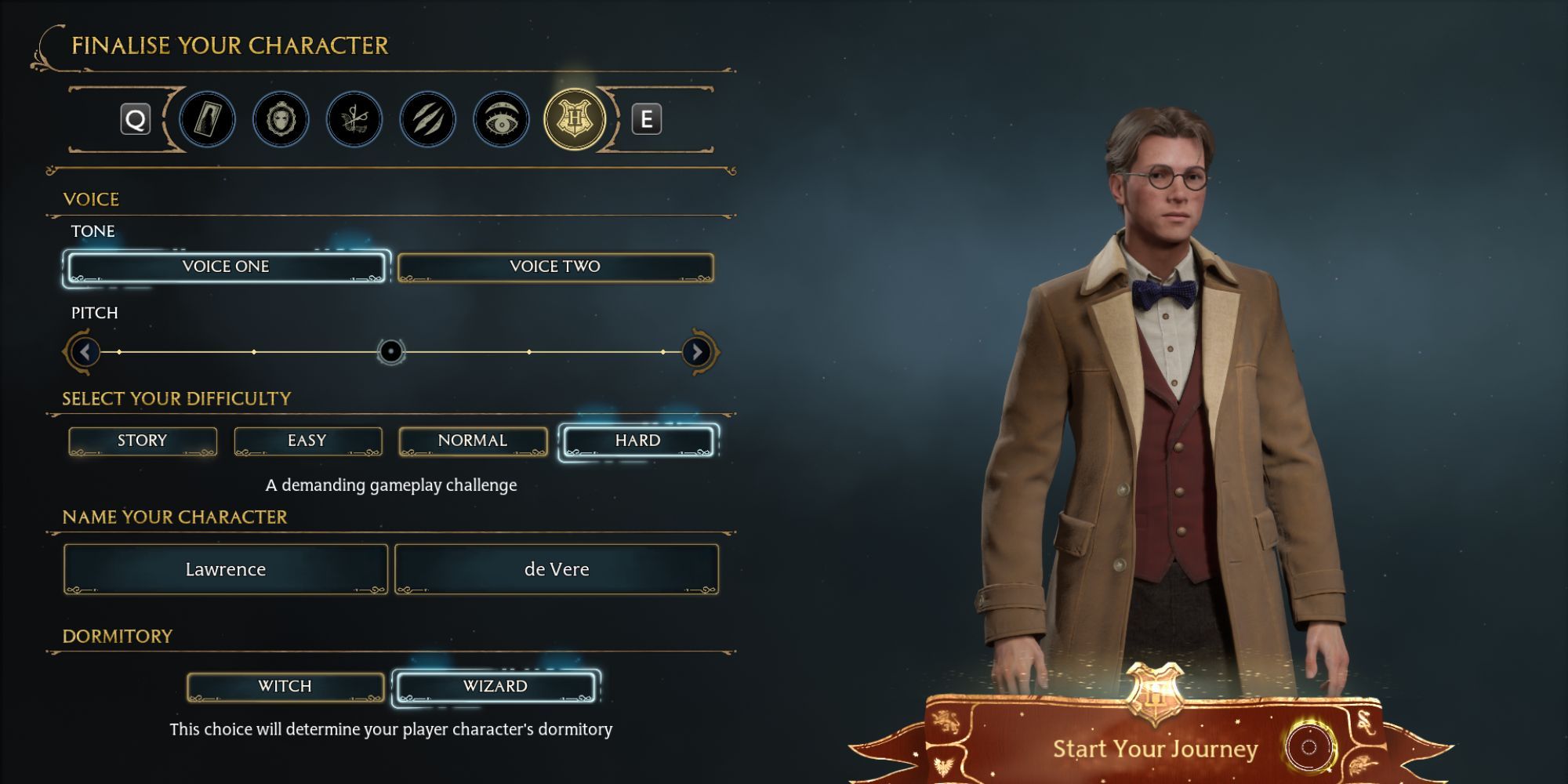 Hogwarts Legacy Character Creation menu