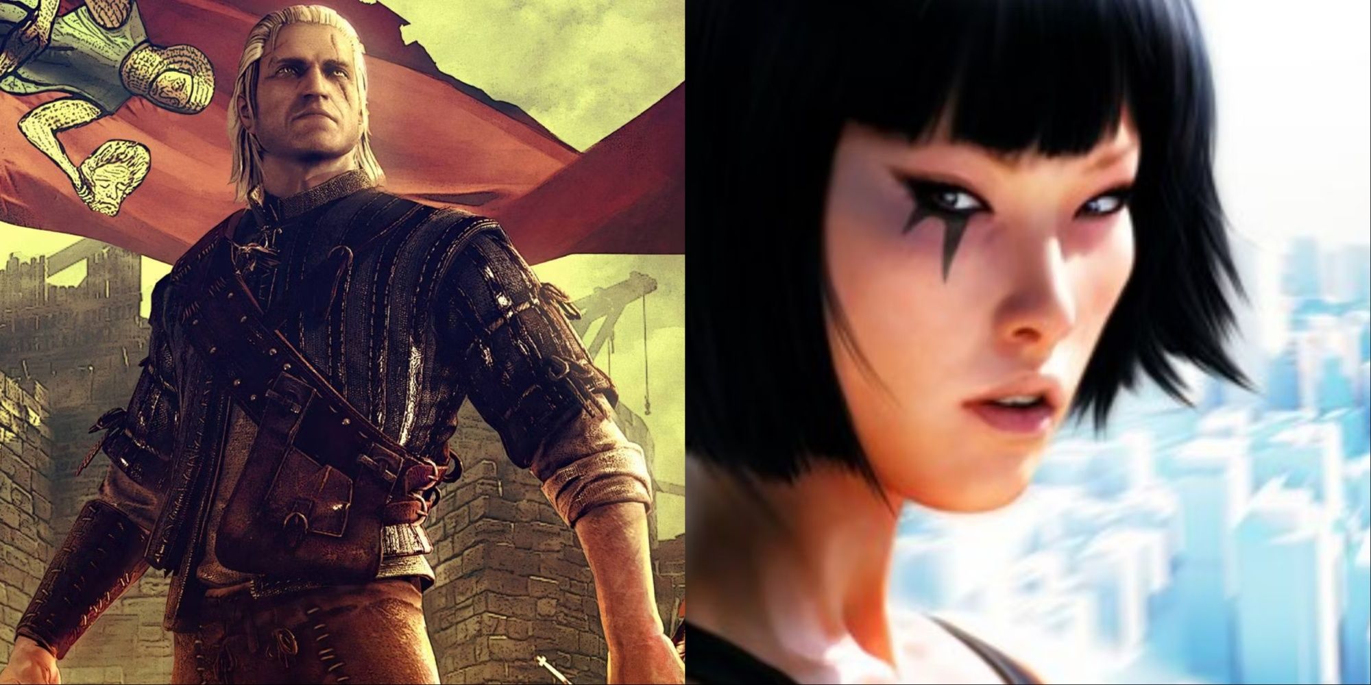 Split image geralt the witcher 2, faith mirrors edge