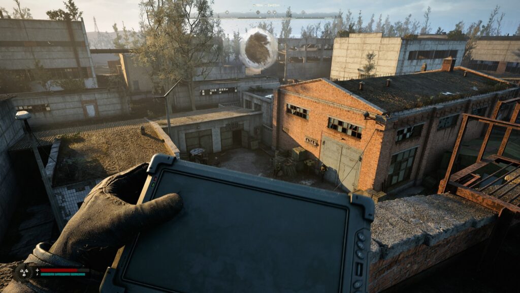 Screenshot from STALKER 2 showing vantage point from a roof