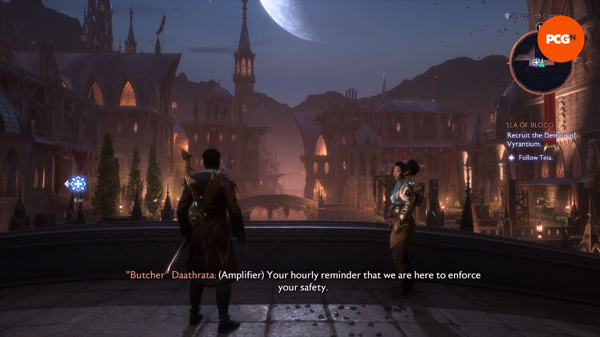 Should you save Treviso or Minrathous in Dragon Age The Veilguard: A Dragon Age: The Veilguard character stands with Bellara looking over Treviso, a Mediterranean inspired canal city