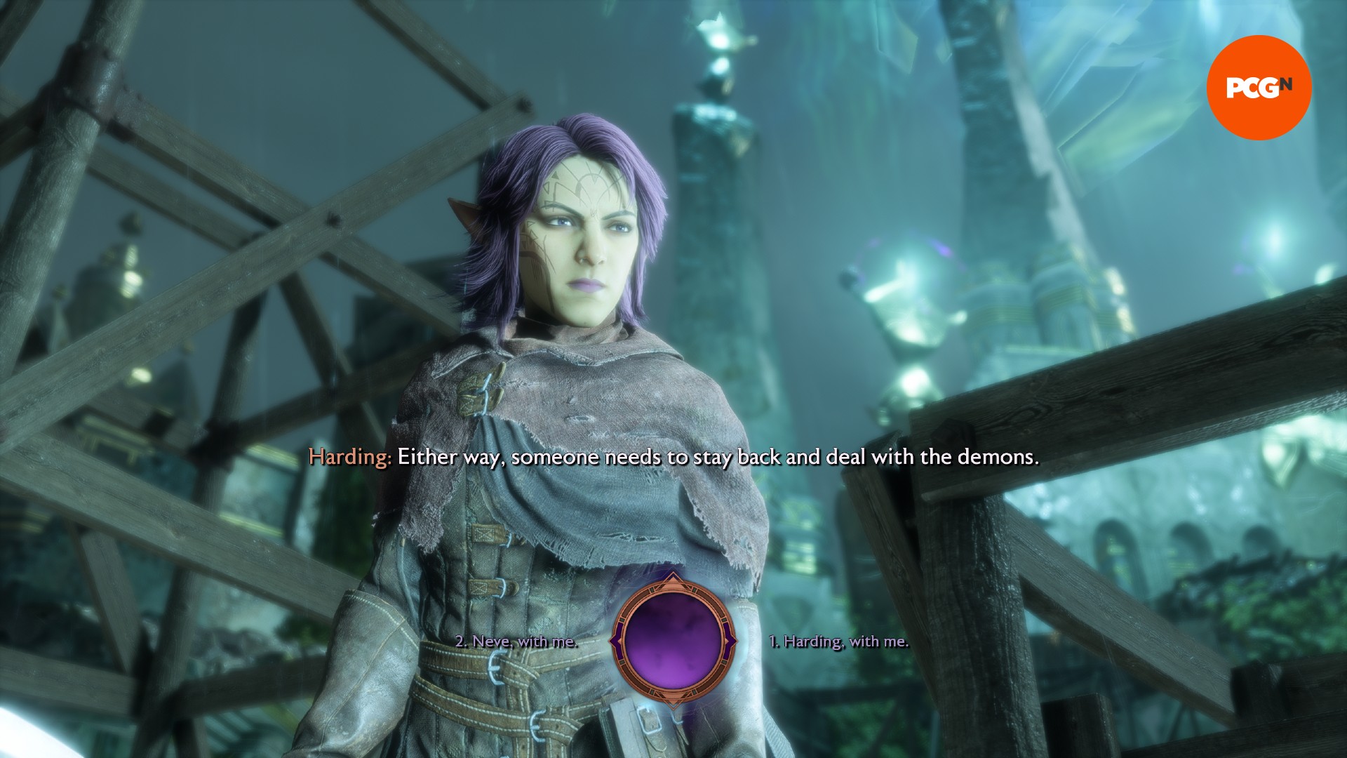 An image of a character in Dragon Age: The Veilguard making a decision