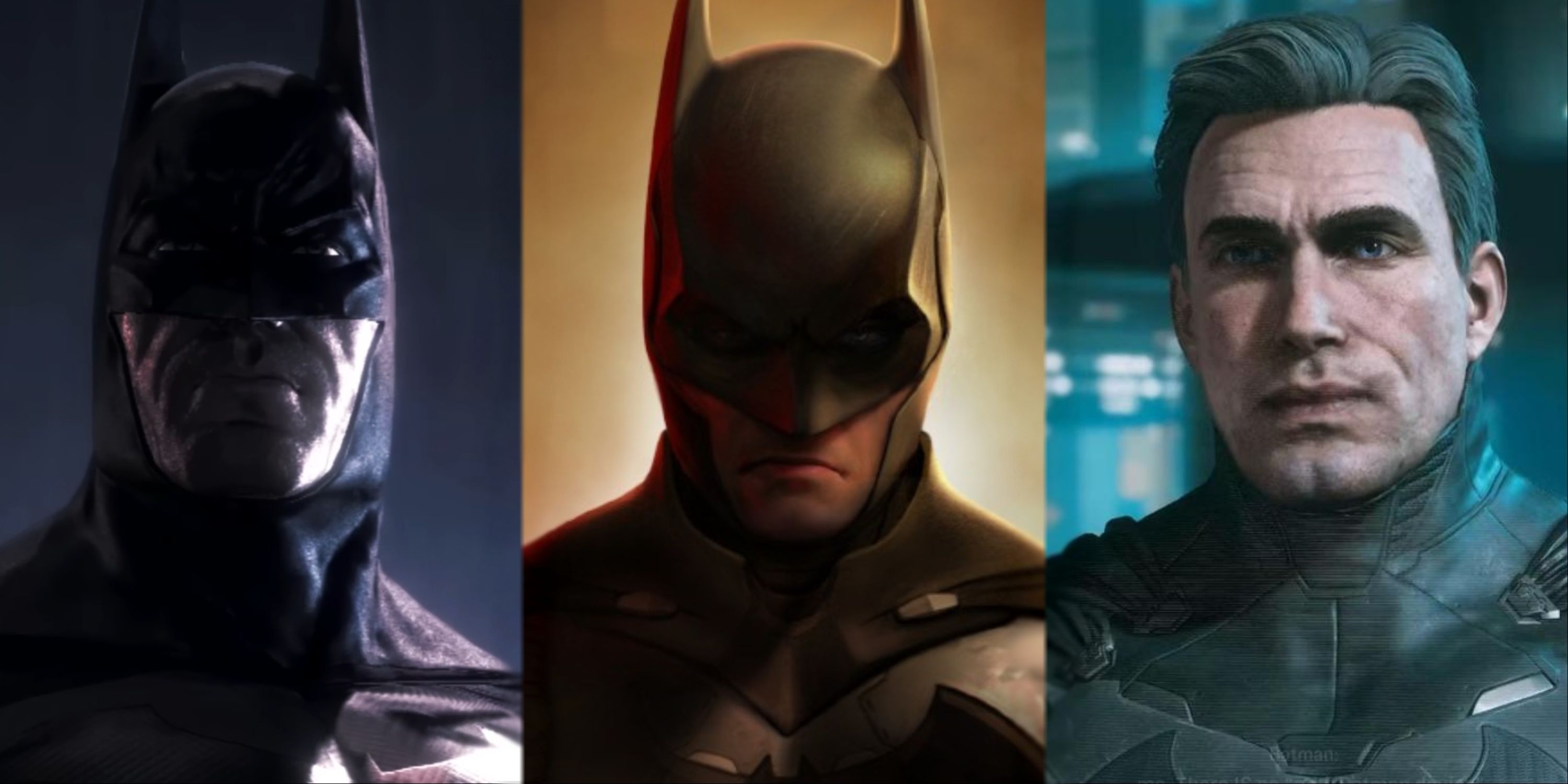 Split image of Batman in Batman Arkham Asylum, Arkham Shadow, and Suicide Squad Kill The Justice League